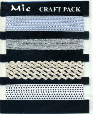 4m Assorted Fabric Ribbons - Silver - KPP015